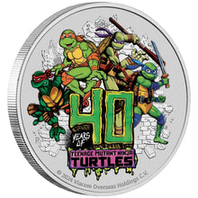 Load image into Gallery viewer, 1 oz 2024 40th Anniversary of the Teenage Mutant Ninja Turtles Colourized Silver Coin in Card - Perth Mint