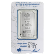 Load image into Gallery viewer, 1 oz Platinum Bars PAMP Suisse (In Assay)