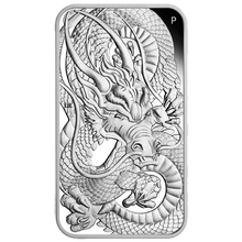 Load image into Gallery viewer, AUSTRALIAN DRAGON – 2021 1 OZ PURE SILVER PROOF RECTANGULAR COIN – PERTH MINT