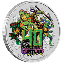 Load image into Gallery viewer, 1 oz 2024 40th Anniversary of the Teenage Mutant Ninja Turtles Colourized Silver Coin in Card - Perth Mint
