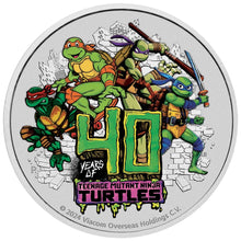 Load image into Gallery viewer, 1 oz 2024 40th Anniversary of the Teenage Mutant Ninja Turtles Colourized Silver Coin in Card - Perth Mint
