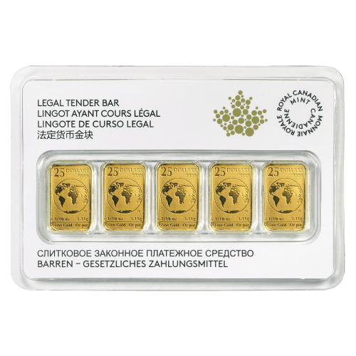 1/2 oz (5 x 1/10 oz) Random Year Legal Tender Gold Bar Royal Canadian Mint