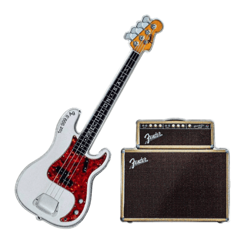 Set of 2 x 2023 1 oz Fender Bass Guitar and Amp Silver Coins | PAMP Suisse