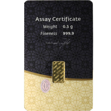 Load image into Gallery viewer, 1/2 Gram Gold Bar (Inc. Assay Card) – Istanbul Gold Refining
