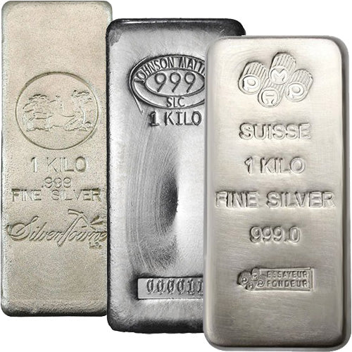 1 Kilogram Silver - Pre Owned - Assorted Mints - 1 Kg Silver Bar - .999+ Ag