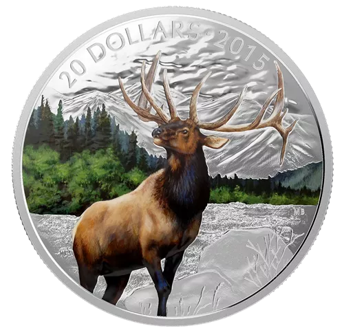 1 oz. Fine Silver Coloured Coin - Majestic Elk - Mintage: 6,500 (2015)