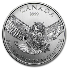 Load image into Gallery viewer, Royal Canadian Mint 2015 1 Oz Great Horned Owl Silver Coin : Birds Of Prey Series
