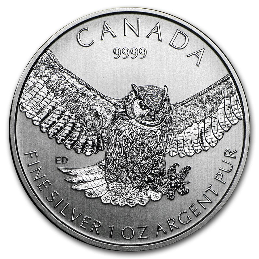 Royal Canadian Mint 2015 1 Oz Great Horned Owl Silver Coin : Birds Of Prey Series